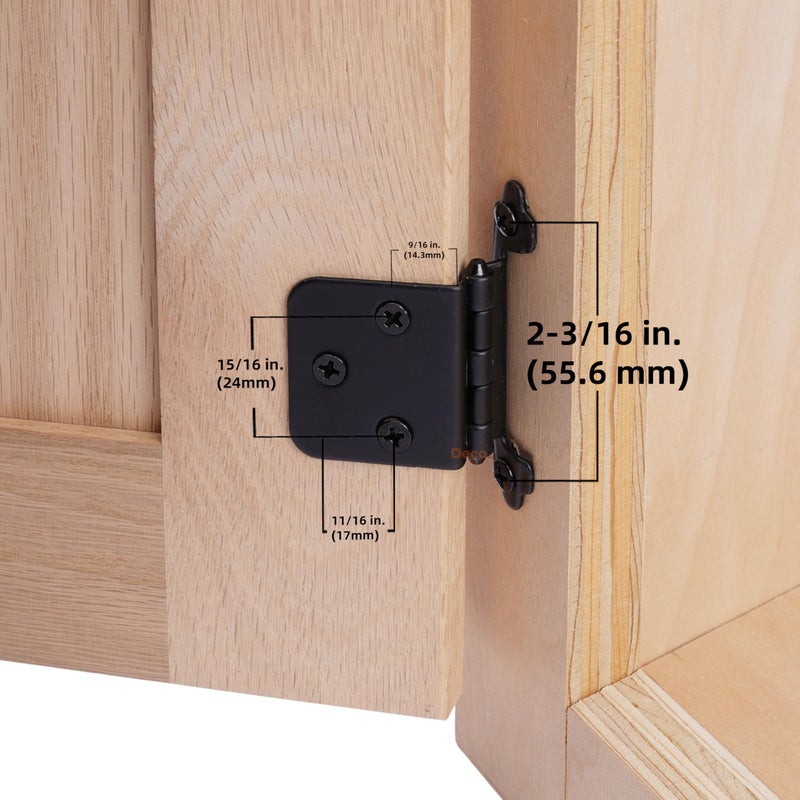 DecoBasics Free Swinging (Non Self-Closing) Overlay Cabinet Hinges Black â€“ 50 Pack (25 Pairs) for Kitchen Cabinet Doors â€“ Matte Black w/Matching Screws & Quiet Bumpers - Image 4